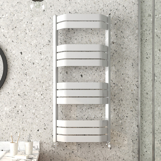 Milan Bow-Fronted White 1200 x 550 Designer Flat Panel Heated Towel Rail Large Image