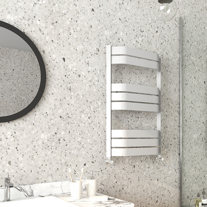 Milan Bow-Fronted White 850 x 550 Designer Flat Panel Heated Towel Rail  Profile Large Image