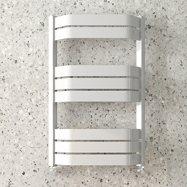 Milan Bow-Fronted White 850 x 550 Designer Flat Panel Heated Towel Rail  Profile Large Image