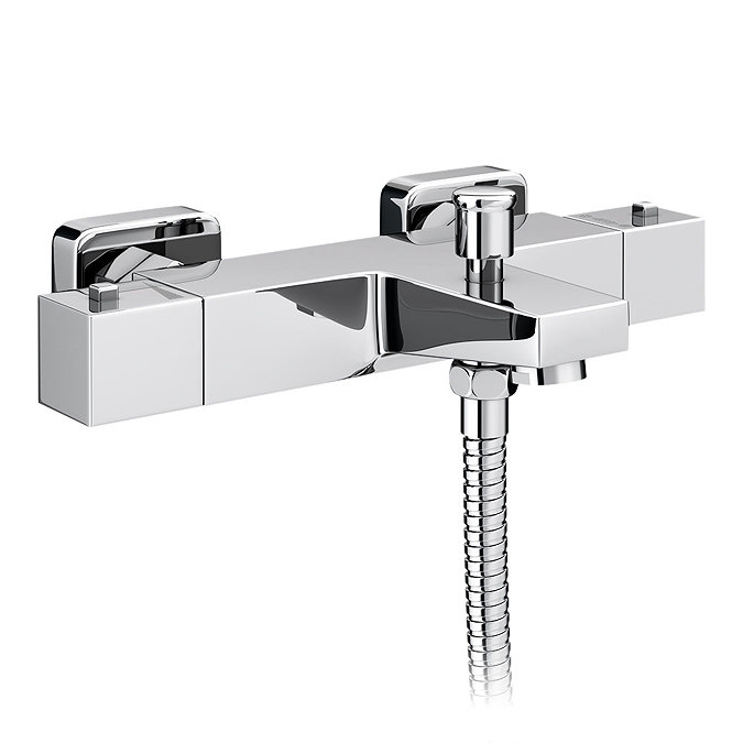 Milan Chrome Thermostatic Bath Shower Mixer Valve with Square Slide Rail Kit