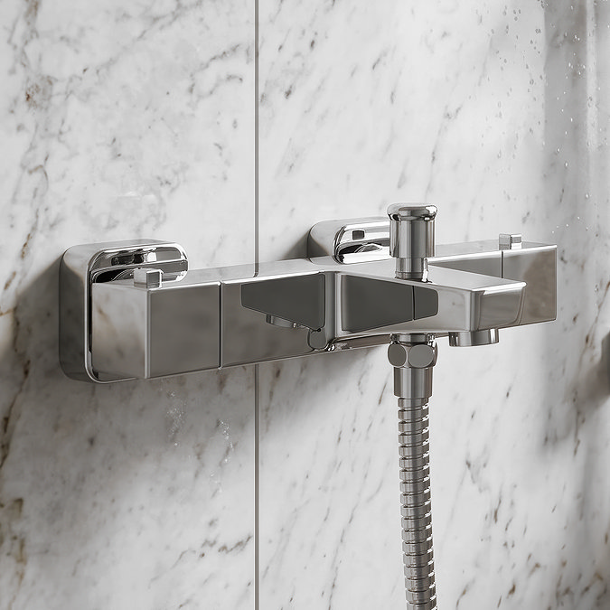 Milan Chrome Thermostatic Bath Shower Mixer Valve with Square Slide Rail Kit