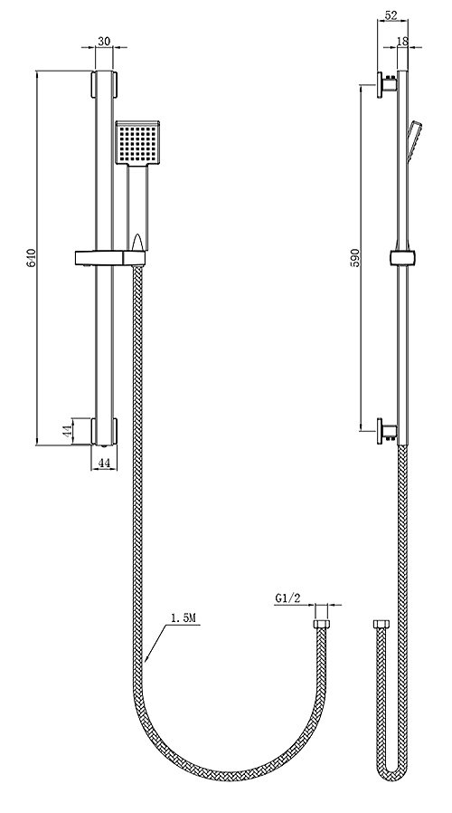 Milan Chrome Thermostatic Bath Shower Mixer Valve with Square Slide Rail Kit