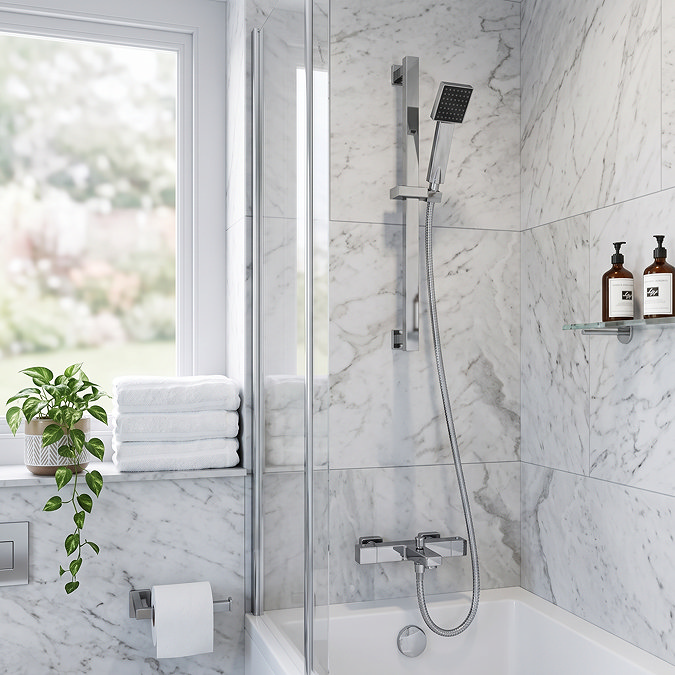 Milan Chrome Thermostatic Bath Shower Mixer Valve with Square Slide Rail Kit