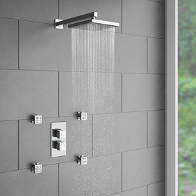 Milan Concealed Thermostatic Valve with Diverter, Fixed Shower Head + 4 Body Jets Large Image