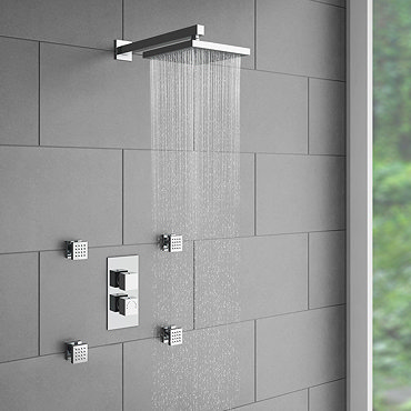 Milan Concealed Thermostatic Valve with Diverter, Fixed Shower Head & 4 Body Jets Profile Large Imag