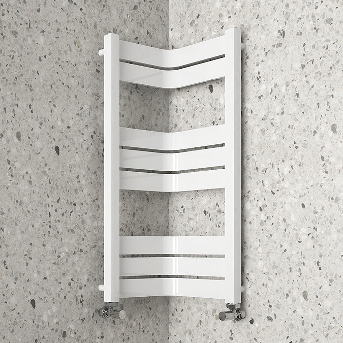 Milan Corner White 850 x 300 x 300 Heated Towel Rail Large Image