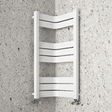 Milan Corner White 850 x 300 x 300 Heated Towel Rail  Profile Large Image