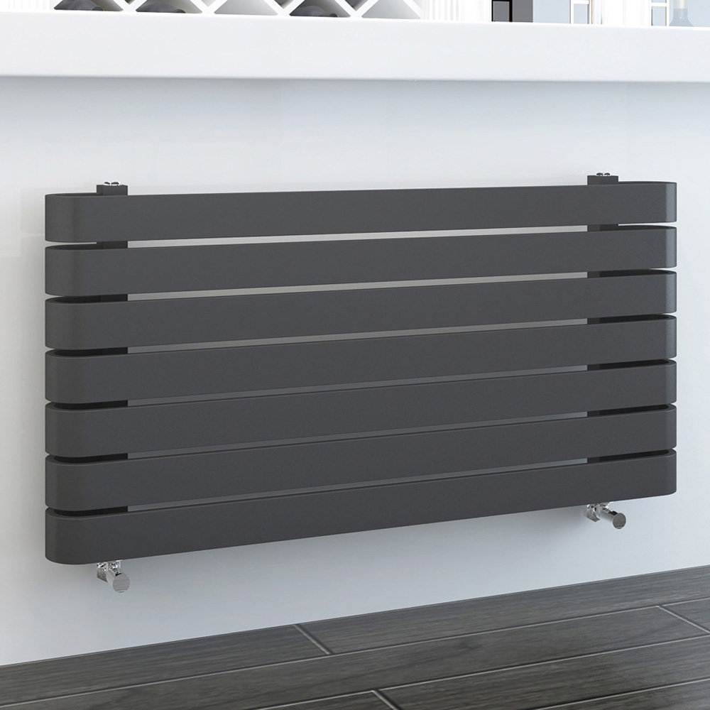 Milan Curved Anthracite 1000 x 500 Horizontal Designer Flat Panel Heated Towel Rail Large Image