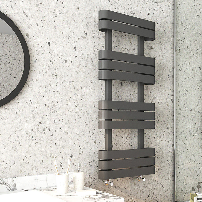 Milan Curved Anthracite 1200 x 500 Designer Flat Panel Heated Towel Rail - 11 Sections  Profile Larg