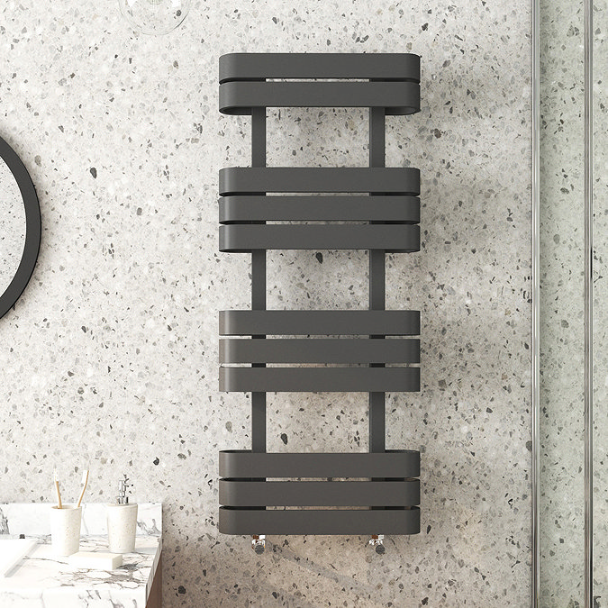 Milan Curved Anthracite 1200 x 500 Designer Flat Panel Heated Towel Rail - 11 Sections Large Image