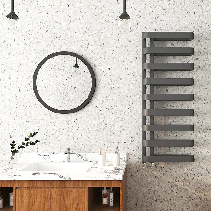Milan Curved Anthracite 1300 x 500 Designer Flat Panel Heated Towel Rail - 9 Sections  Feature Large