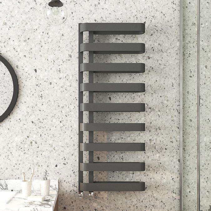 Milan Curved Anthracite 1300 x 500 Designer Flat Panel Heated Towel Rail - 9 Sections Large Image