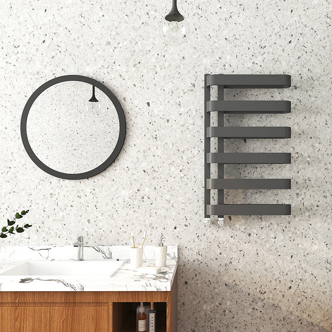 Milan Curved Anthracite 850 x 500 Designer Flat Panel Heated Towel Rail - 6 Sections  Feature Large 