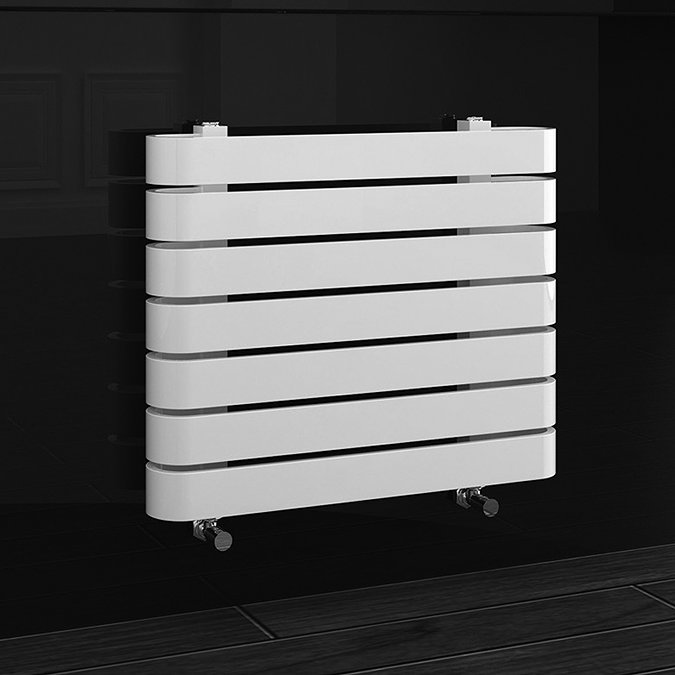 Milan Curved White 600 x 500 Horizontal Designer Flat Panel Heated Towel Rail Large Image