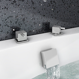 Milan Deck Bath Side Valves with Square Freeflow Bath Filler Large Image
