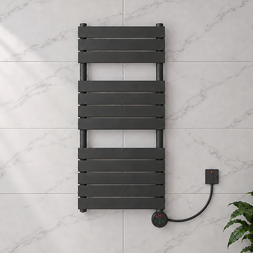 Milan Electric Bathroom Heated Towel Rail Anthracite Finish - 1213mm x 500mm
