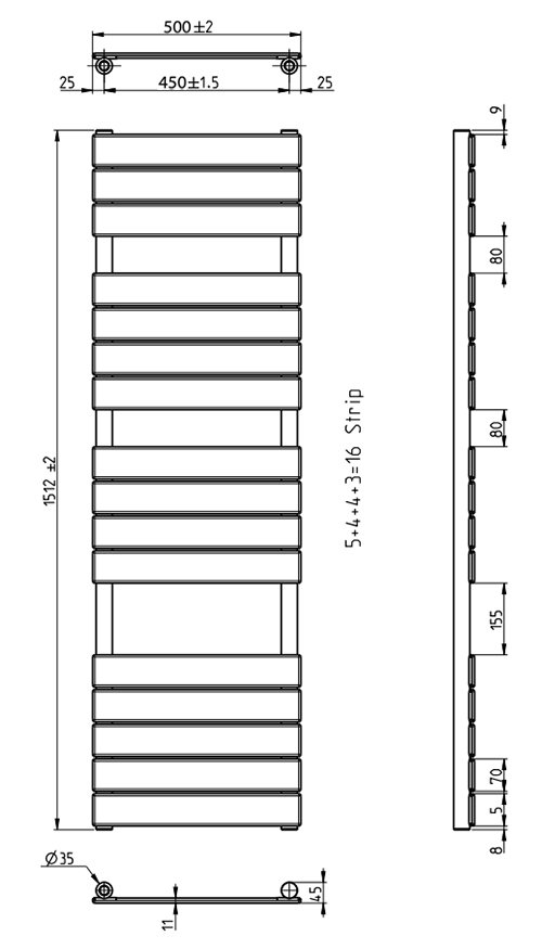 Milan Electric Bathroom Heated Towel Rail Anthracite Finish - 1512mm x 500mm
