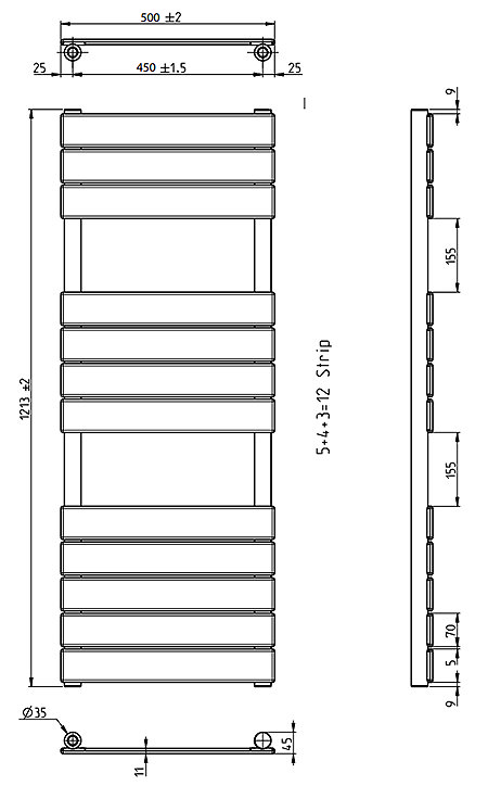 Milan Electric Bathroom Heated Towel Rail Chrome Finish - 1213mm x 500mm