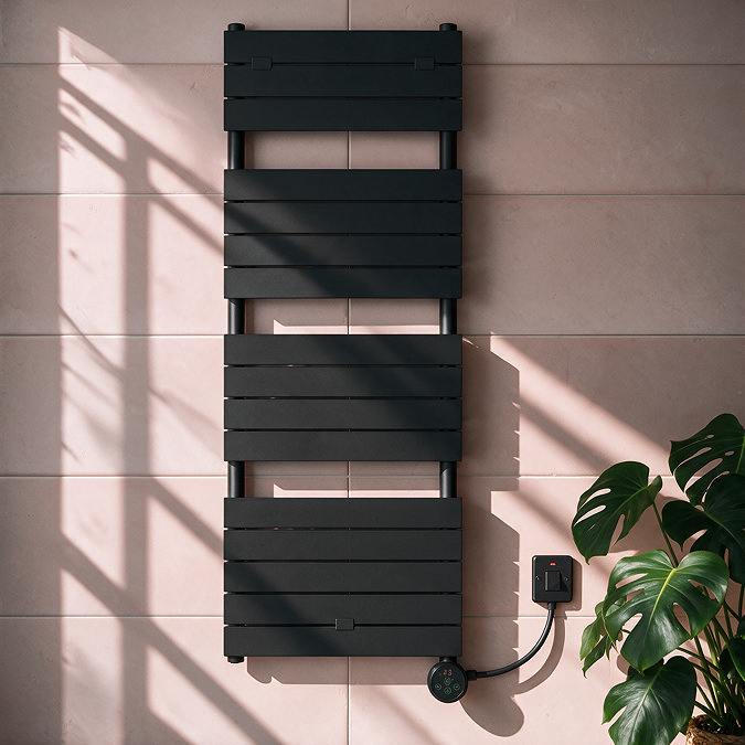Milan Electric Bathroom Heated Towel Rail Matt Black Finish - 1512mm x 500mm
