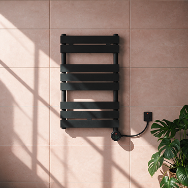 Milan Electric Bathroom Heated Towel Rail Matt Black Finish - 840mm x 500mm