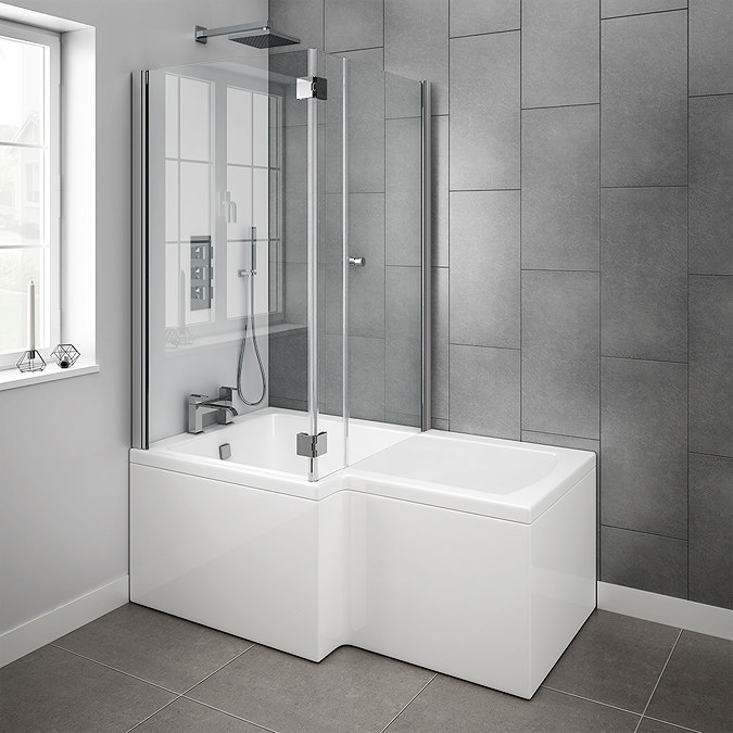 Milan Shower Bath Enclosure - 1700mm L-Shaped Inc. Hinged Screen + Panel  Feature Large Image