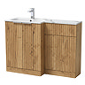Milan Fluted 1100 Autumn Oak Bathroom Combination Unit with Carrera Marble Basin - Chrome Handles