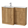 Milan Fluted 1100 Autumn Oak Bathroom Combination Unit with Matt White Stone Basin - Chrome Handles