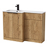 Milan Fluted 1100 Autumn Oak Bathroom Combination Unit with Matt White Stone Basin - Matt Black Handles