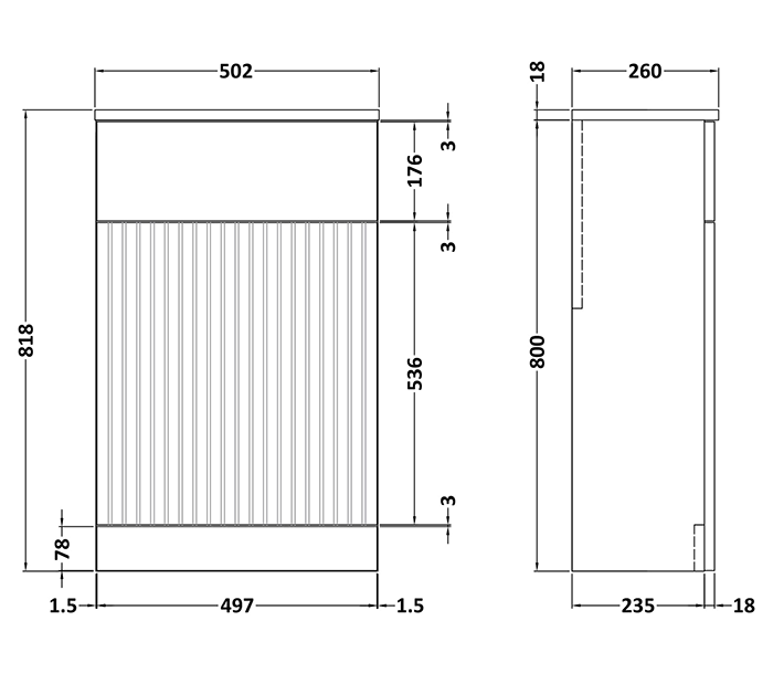 Milan Fluted 500mm Satin Green WC Unit