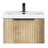 Milan Fluted 600mm Autumn Oak 1-Drawer Wall Hung Vanity Unit with Matt Black Handle