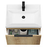 Milan Fluted 600mm Autumn Oak 1-Drawer Wall Hung Vanity Unit with Matt Black Handle