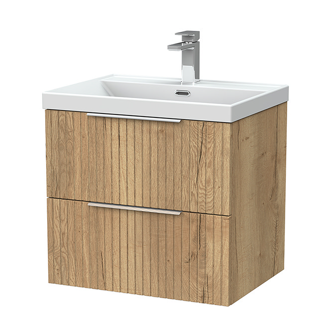 Milan Fluted 600mm Autumn Oak 2-Drawer Wall Hung Vanity Unit