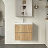 Milan Fluted 600mm Autumn Oak 2-Drawer Wall Hung Vanity Unit
