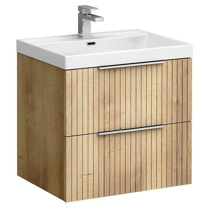 Milan Fluted 600mm Autumn Oak 2-Drawer Wall Hung Vanity Unit
