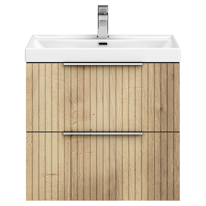 Milan Fluted 600mm Autumn Oak 2-Drawer Wall Hung Vanity Unit