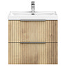 Milan Fluted 600mm Autumn Oak 2-Drawer Wall Hung Vanity Unit