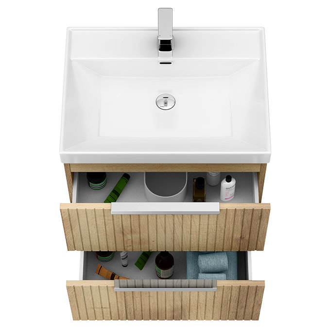 Milan Fluted 600mm Autumn Oak 2-Drawer Wall Hung Vanity Unit