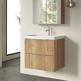 Milan Fluted 600mm Autumn Oak 2-Drawer Wall Hung Vanity Unit