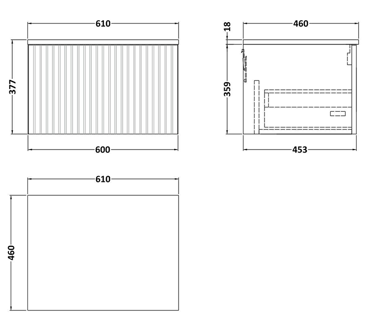 Milan Fluted 600mm Autumn Oak Vanity Unit - Wall Hung 1 Drawer Unit with Carrara Marble Worktop & Brushed Brass Handle