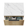 Milan Fluted 600mm Autumn Oak Vanity Unit - Wall Hung 1 Drawer Unit with Carrara Marble Worktop & Matt Black Handle