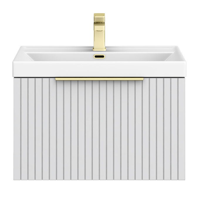 Milan Fluted 600mm Matt White 1-Drawer Wall Hung Vanity Unit with Brushed Brass Handle