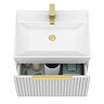 Milan Fluted 600mm Matt White 1-Drawer Wall Hung Vanity Unit with Brushed Brass Handle