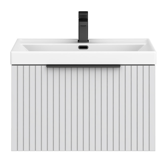 Milan Fluted 600mm Matt White 1-Drawer Wall Hung Vanity Unit with Matt Black Handle