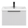 Milan Fluted 600mm Matt White 1-Drawer Wall Hung Vanity Unit with Matt Black Handle