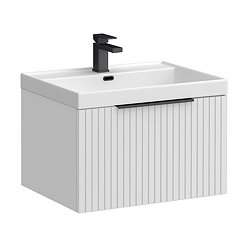 Milan Fluted 600mm Matt White 1-Drawer Wall Hung Vanity Unit with Matt Black Handle