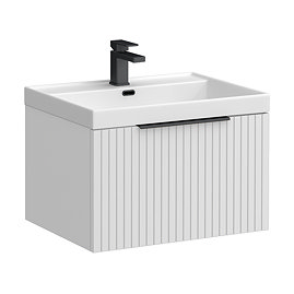 Milan Fluted 600mm Matt White 1-Drawer Wall Hung Vanity Unit with Matt Black Handle