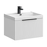 Milan Fluted 600mm Matt White 1-Drawer Wall Hung Vanity Unit with Matt Black Handle