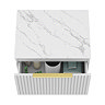 Milan Fluted 600mm Matt White Vanity Unit - Wall Hung 1 Drawer Unit with Carrara Marble Worktop & Brushed Brass Handle