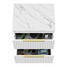 Milan Fluted 600mm Matt White Vanity Unit - Wall Hung 2 Drawer Unit with Carrara Marble Worktop & Brushed Brass Handles