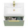 Milan Fluted 600mm Satin Green 1-Drawer Wall Hung Vanity Unit with Brushed Brass Handle